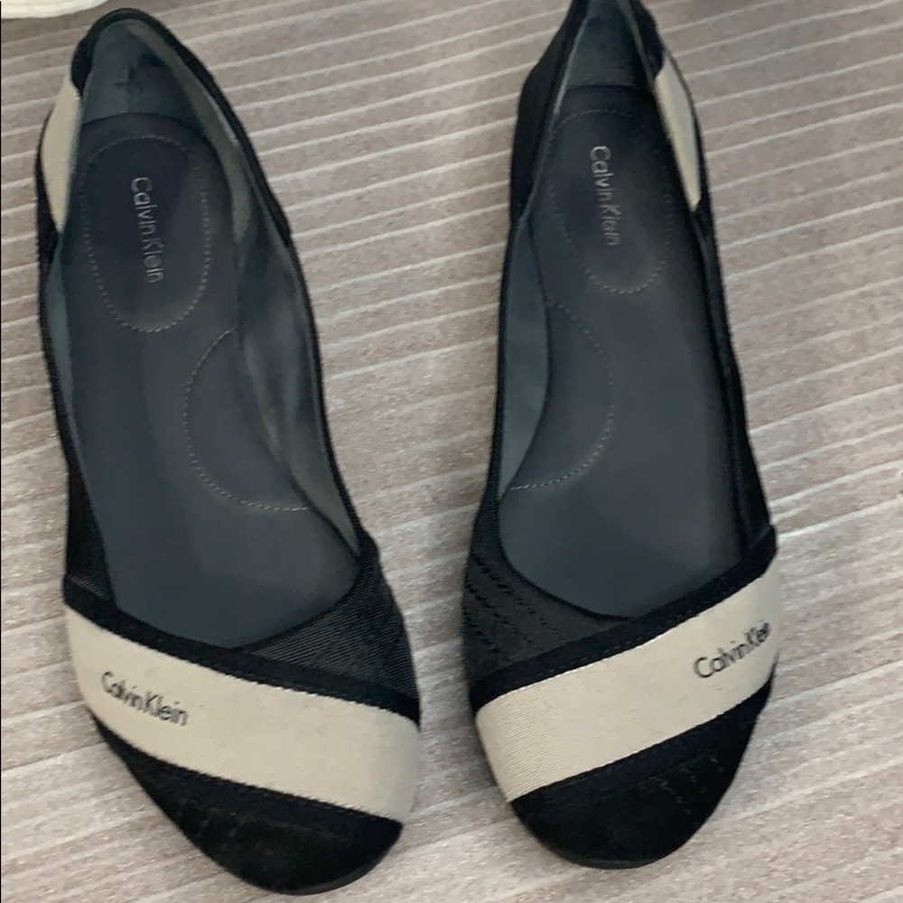 Calvin Klein Black and Cream Slip-On Flats